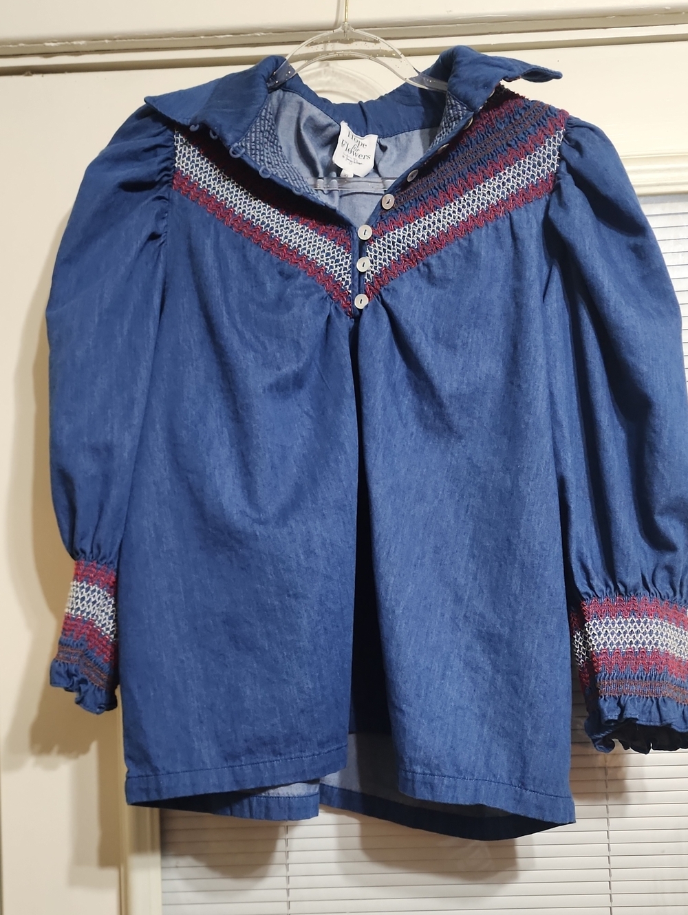 Tracy Reese  (Hope For Flowers)  Blue Denim Smocked Blouse with Red & White Trim